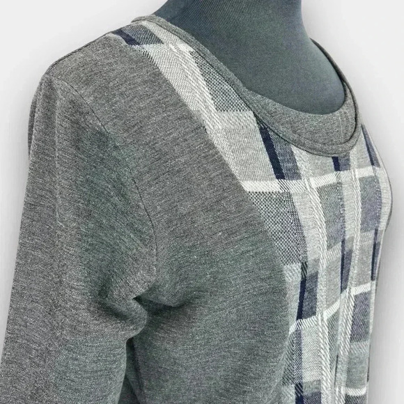 PARSLEY & SAGE ladies 3/4 sleeve medium grey/white/black scoop neck - Picture 6 of 10